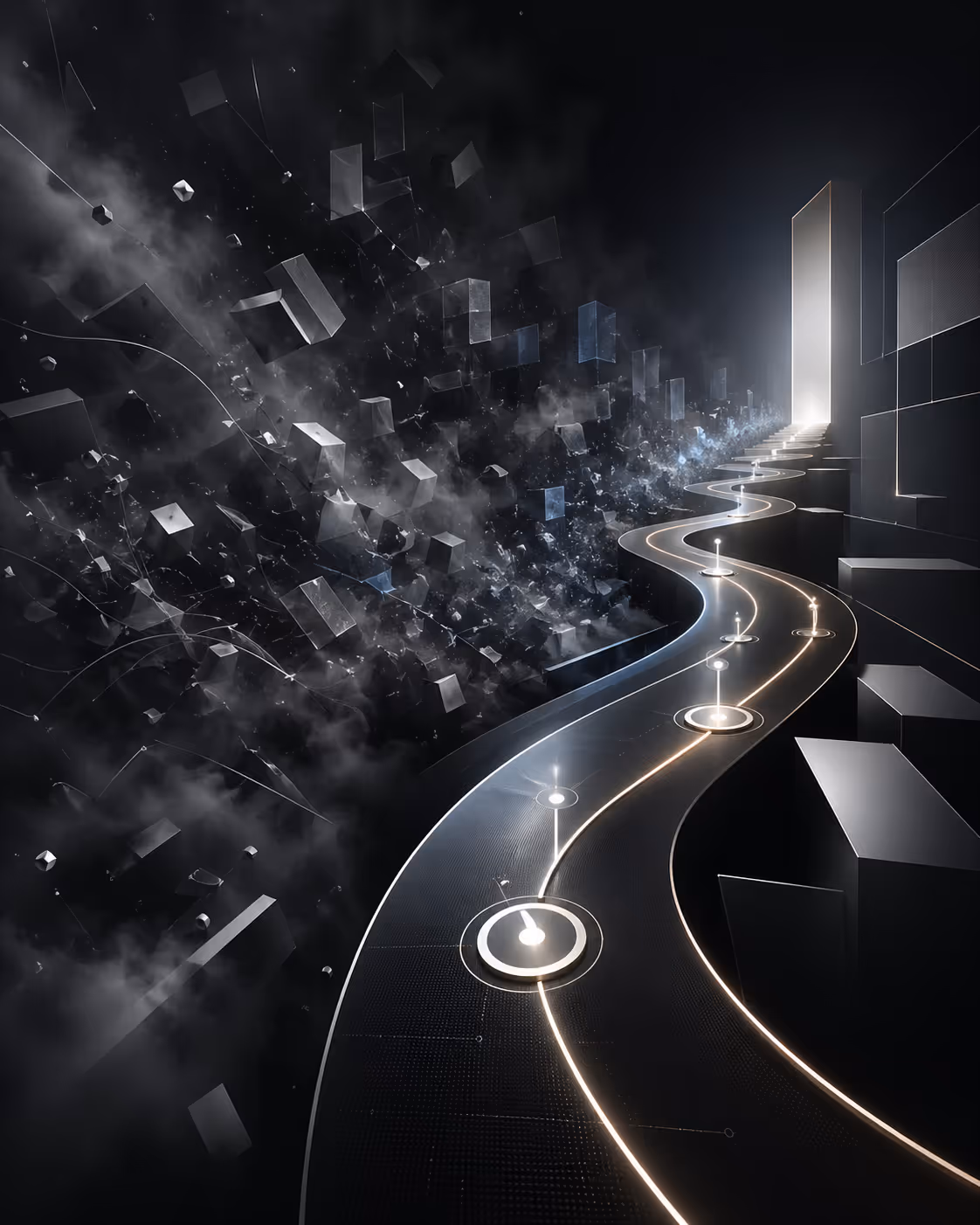 Dark editorial interface with three modular panels representing a landing clarity sprint workflow