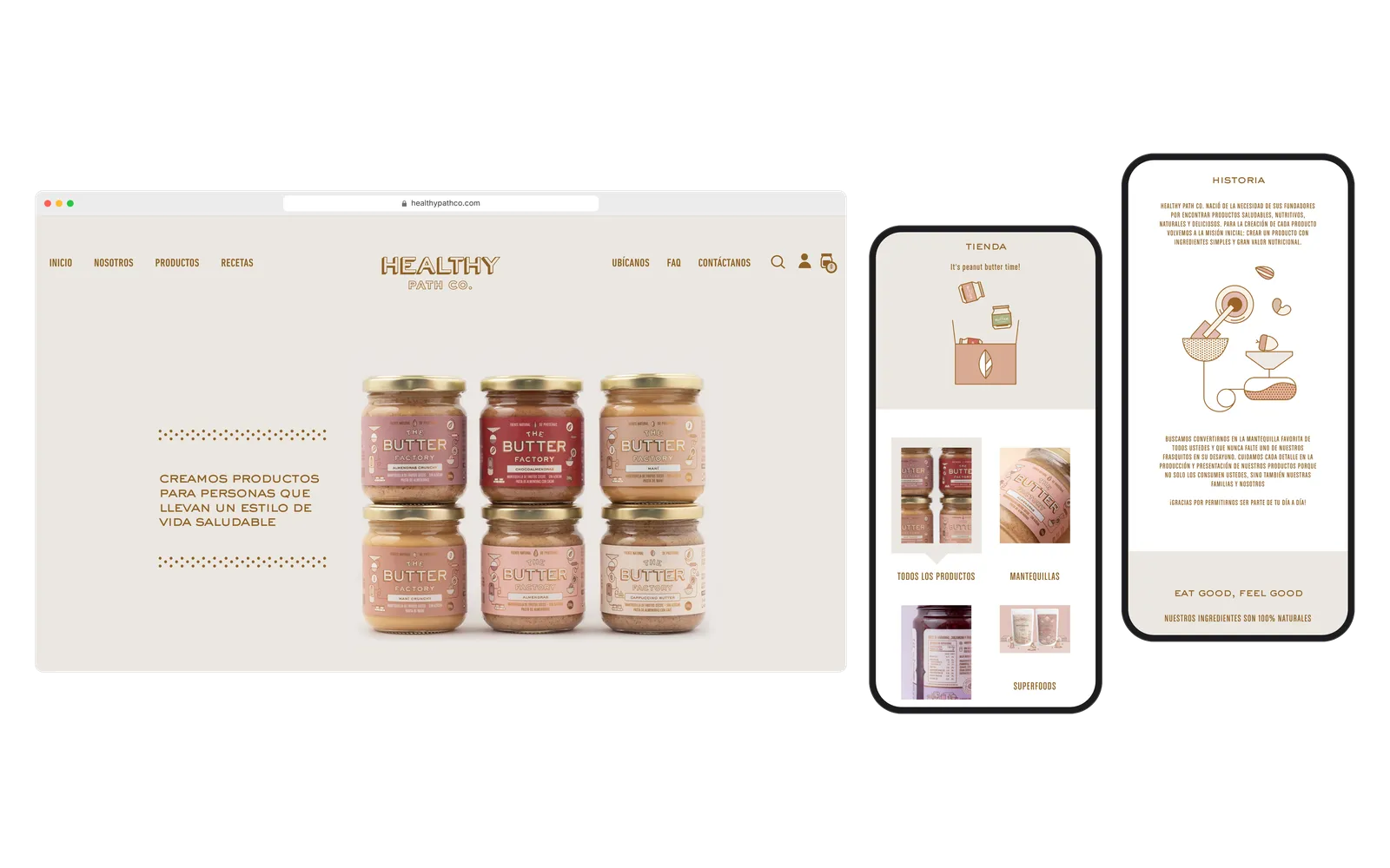 La tienda de Healthy Path en un navegador de escritorio y en dos teléfonos