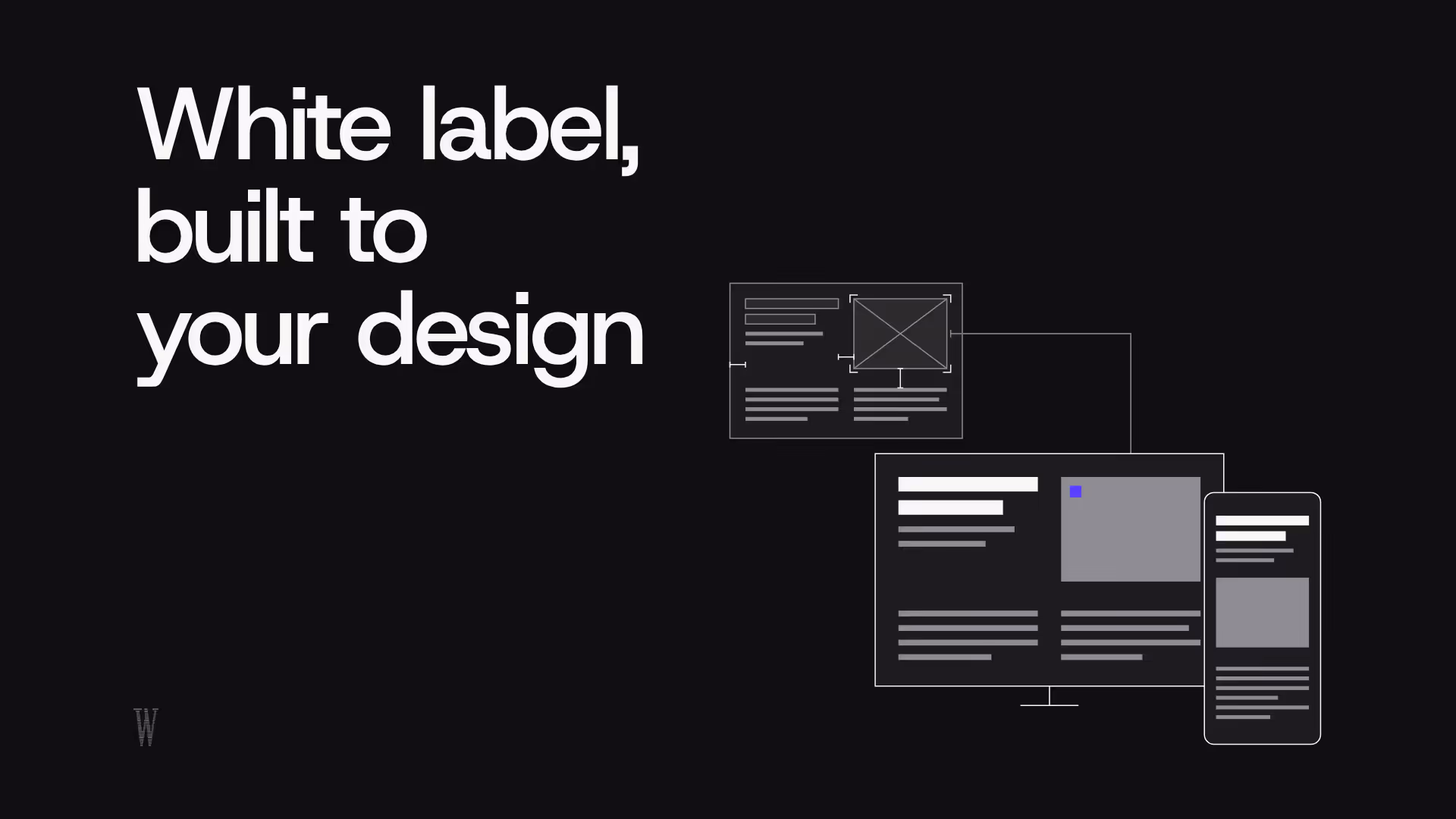 Schematic design frame with handoff marks, linked to the same layout built on a desktop and a phone.